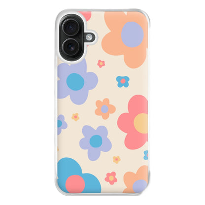 Playful Flower Pattern Phone Case for iPhone 16 Plus