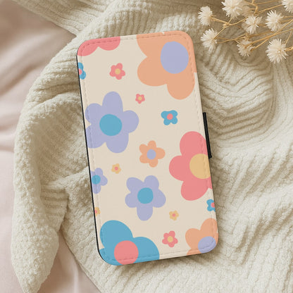 Playful Flower Pattern Wallet Phone Case