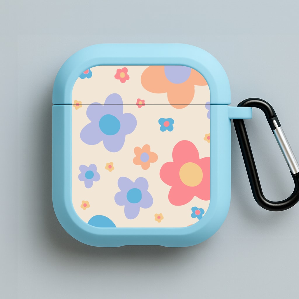 Playful Flower Pattern Blue AirPods Case