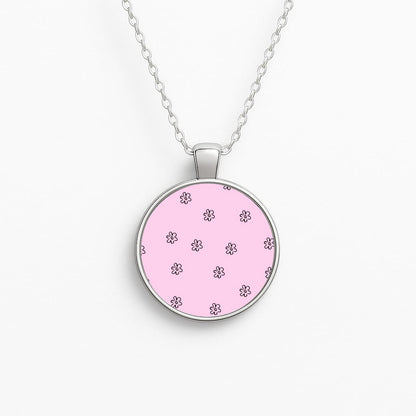 Detail Flower Pattern - Pink Circle Necklace