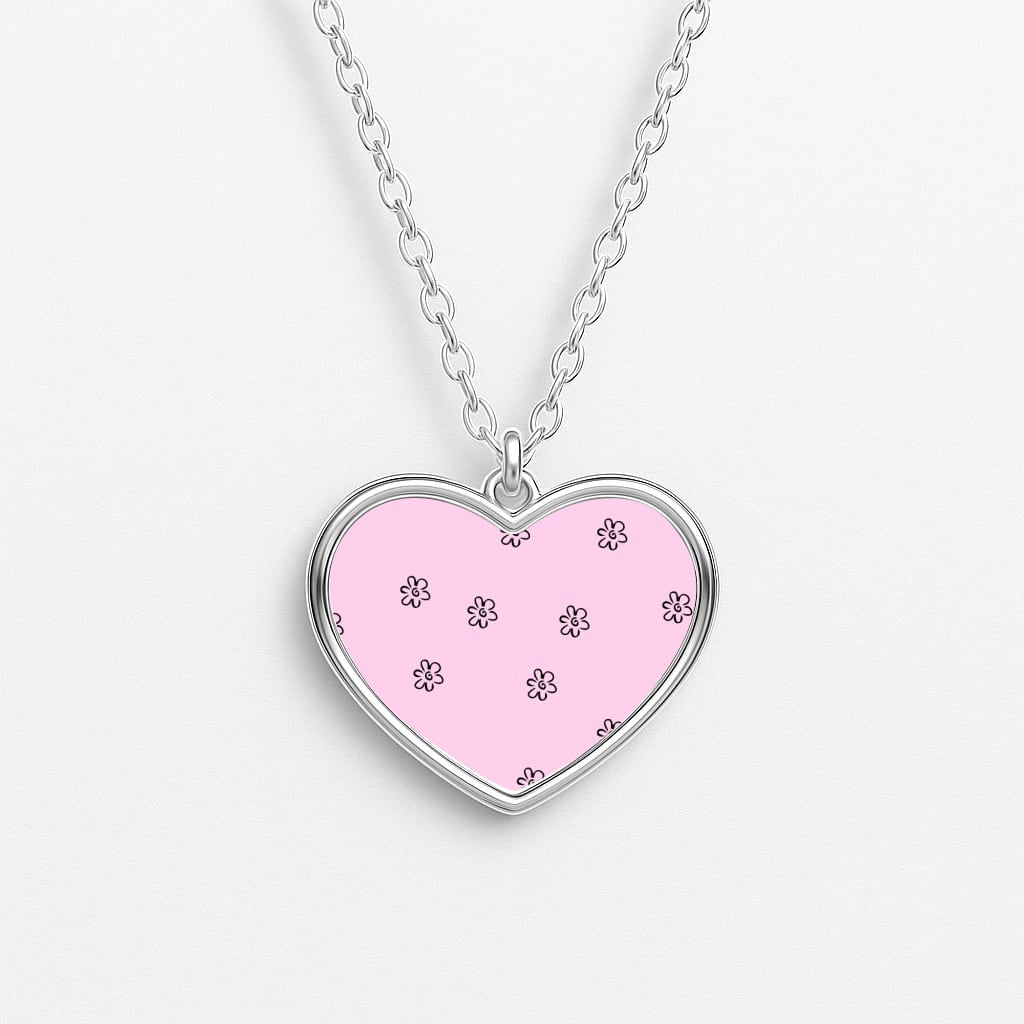 Detail Flower Pattern - Pink Heart Necklace