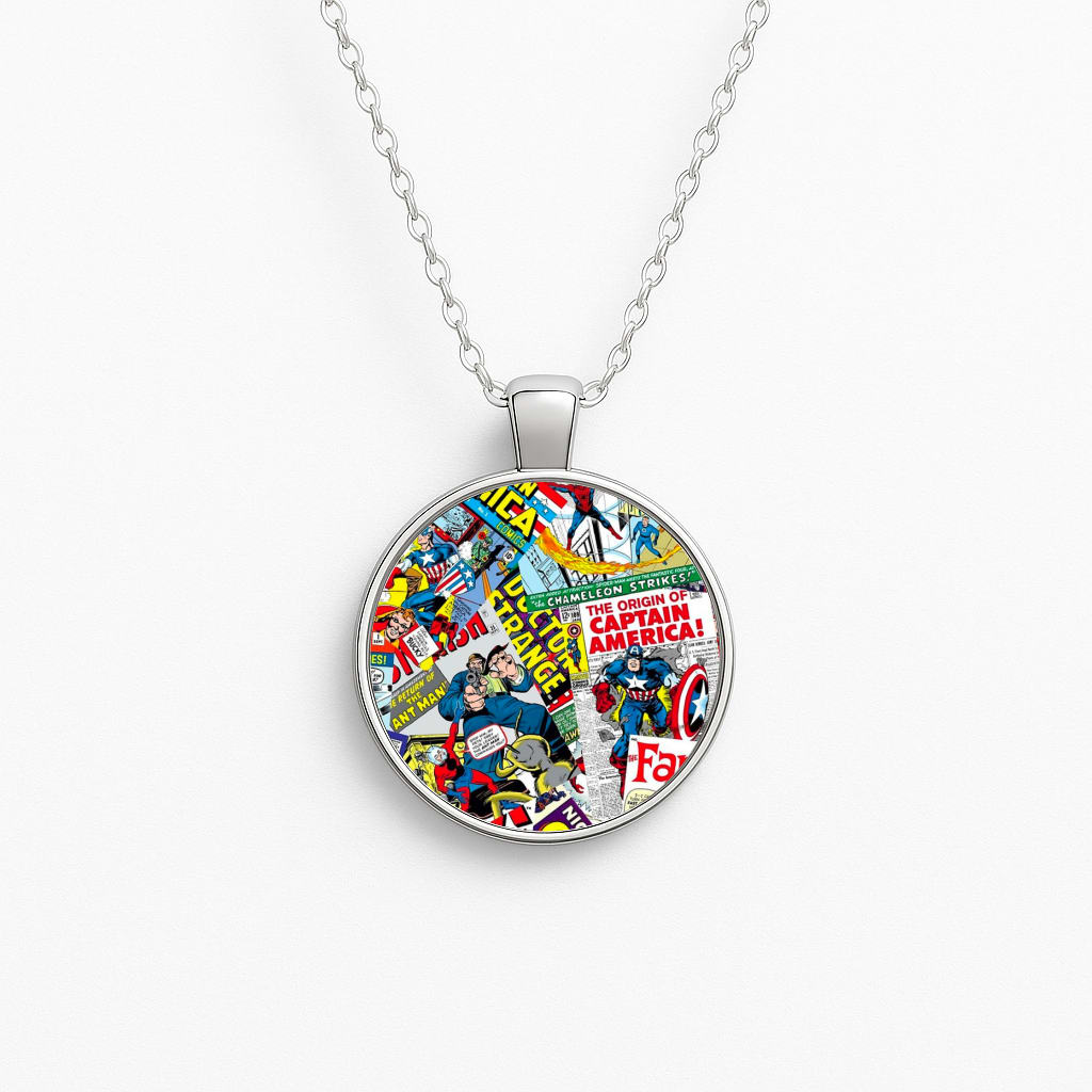 Superhero Comic Comics Pattern Circle Necklace