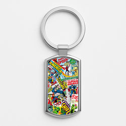 Superhero Comic Comics Pattern Silver Keyring