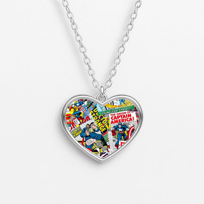 Superhero Comic Comics Pattern Heart Necklace