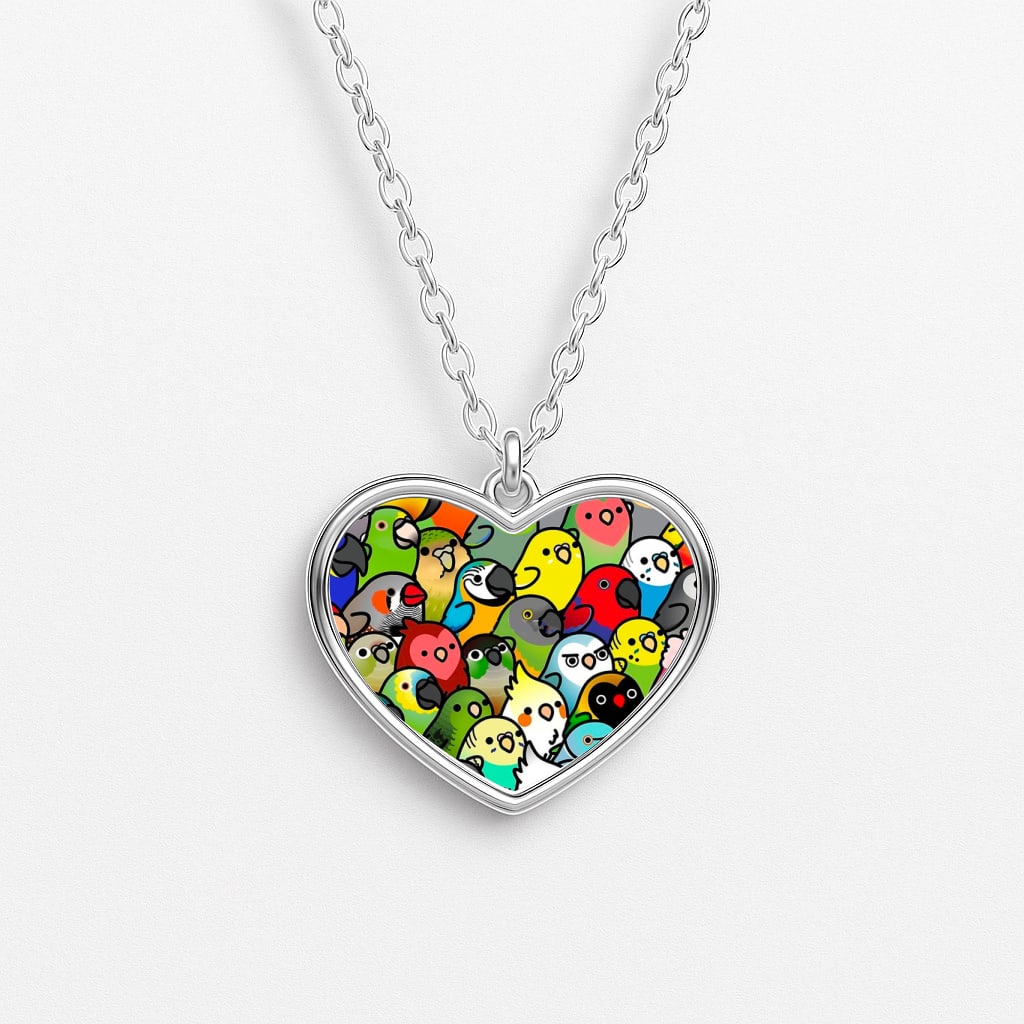 Everybirdy Pattern Heart Necklace