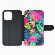 Colourful Hibiscus Pattern Flip Wallet Phone Case 2