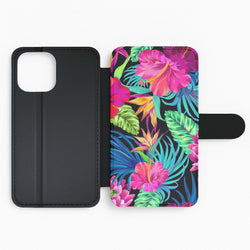 Colourful Hibiscus Pattern Flip Wallet Phone Case