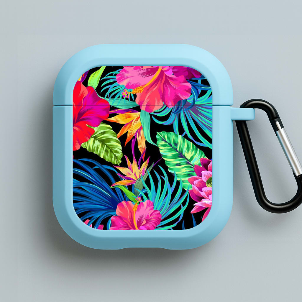 Colourful Hibiscus Pattern Blue AirPods Case