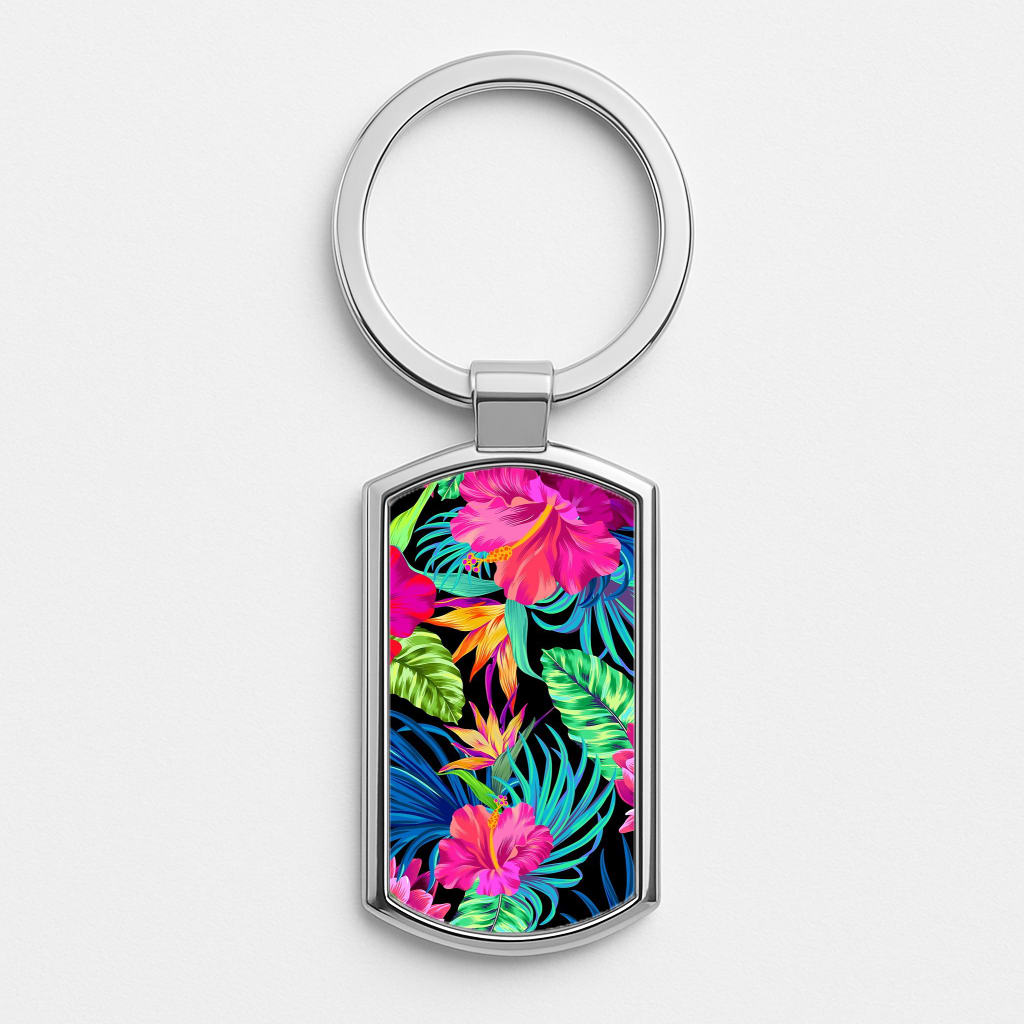 Colourful Hibiscus Pattern Luxury Keyring