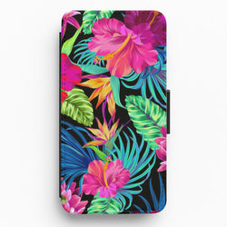 Colourful Hibiscus Pattern Flip Wallet Phone Case