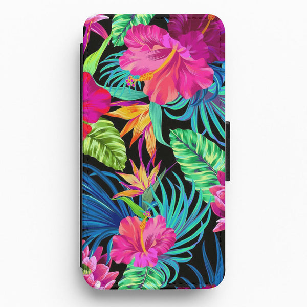 Colourful Hibiscus Pattern Flip Wallet Phone Case