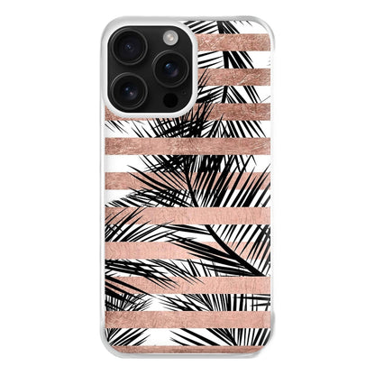 Rose Gold Tropical Palm Leaf Pattern Phone Case for iPhone 16 Pro Max