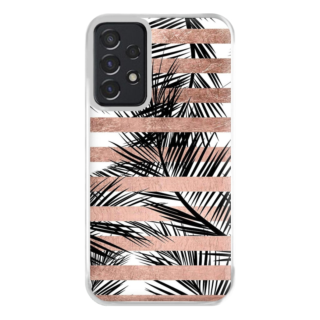 Rose Gold Tropical Palm Leaf Pattern Phone Case for Galaxy A52 / A52s