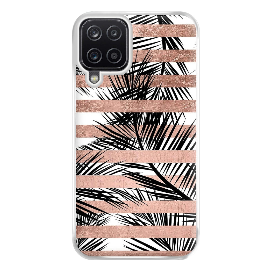 Rose Gold Tropical Palm Leaf Pattern Phone Case for Galaxy A12