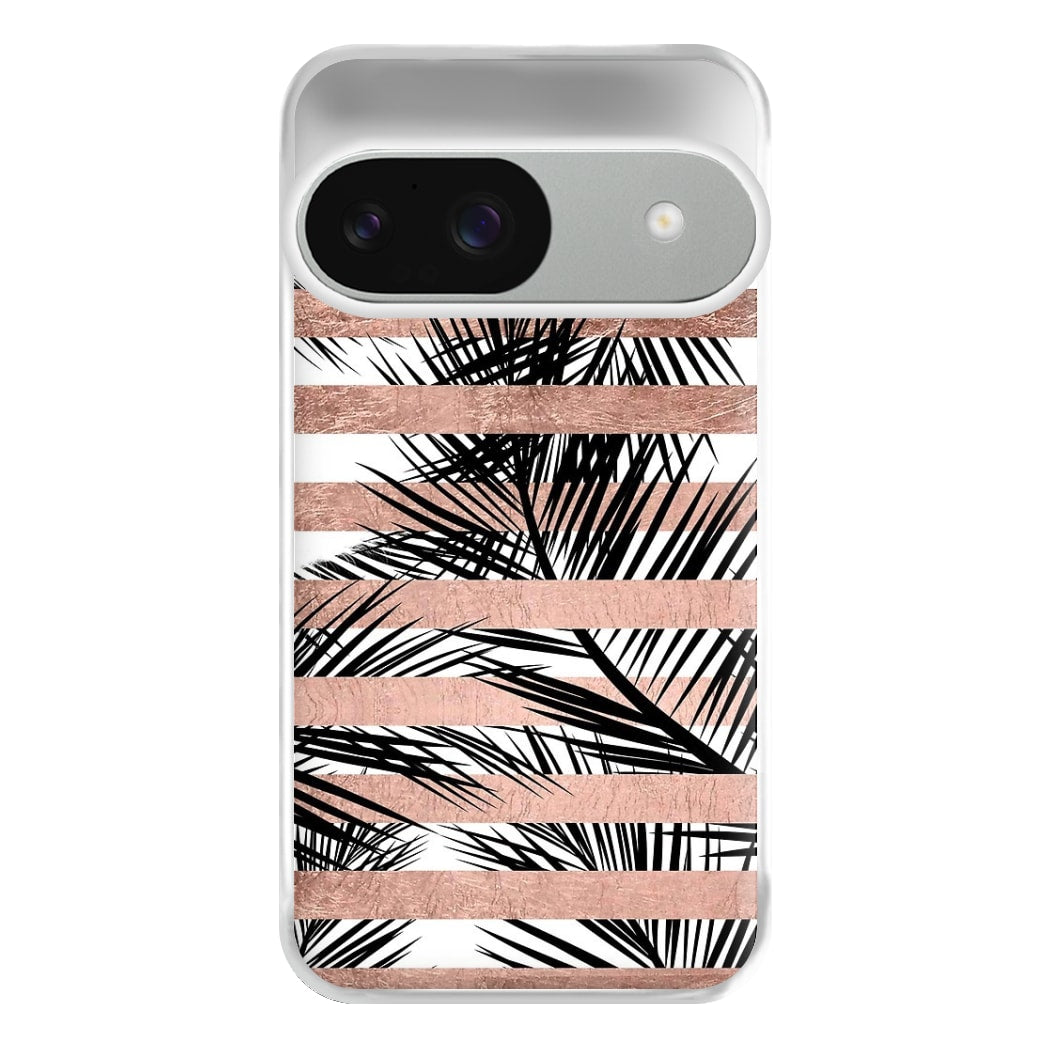 Rose Gold Tropical Palm Leaf Pattern Phone Case for Google Pixel 9 / 9 Pro