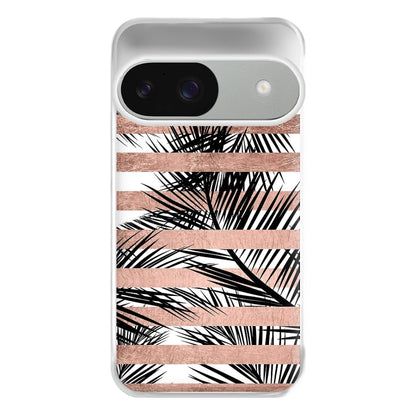 Rose Gold Tropical Palm Leaf Pattern Phone Case for Google Pixel 9 / 9 Pro