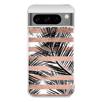 Rose Gold Tropical Palm Leaf Pattern Phone Case for Google Pixel 8 Pro