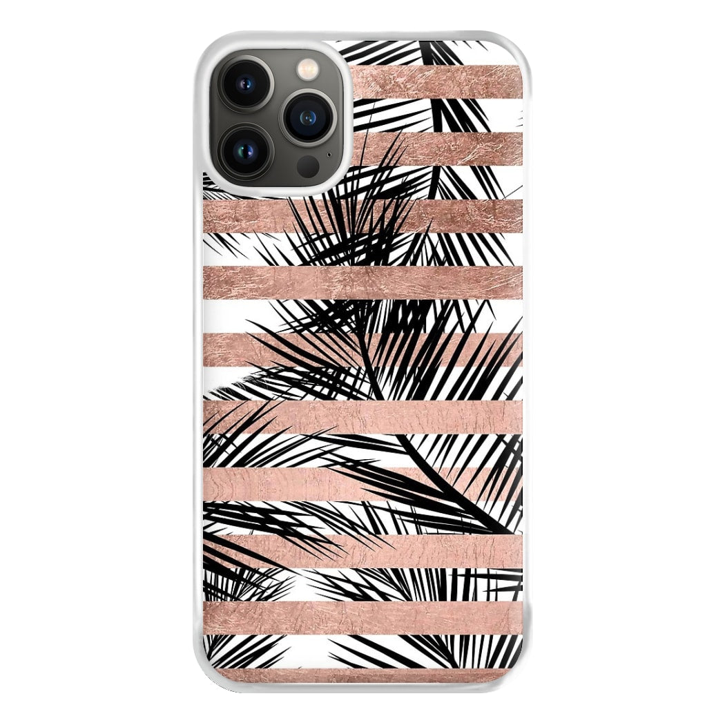 Rose Gold Tropical Palm Leaf Pattern Phone Case for iPhone 13