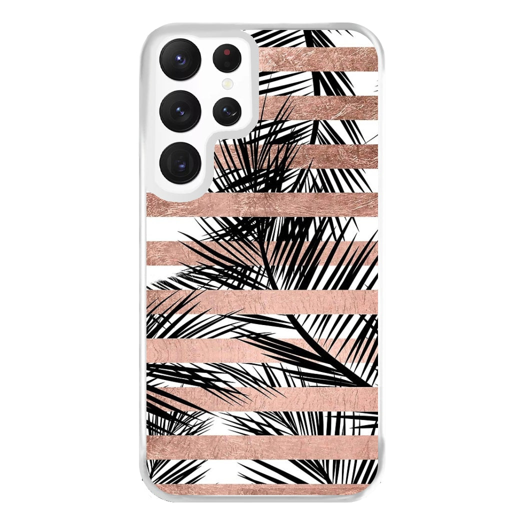 Rose Gold Tropical Palm Leaf Pattern Phone Case for Galaxy S22 Ultra