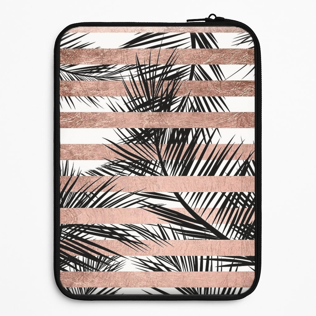 Rose Gold Tropical Palm Leaf Pattern Laptop Sleeve