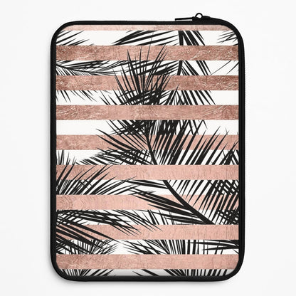 Rose Gold Tropical Palm Leaf Pattern Universal Laptop Sleeve