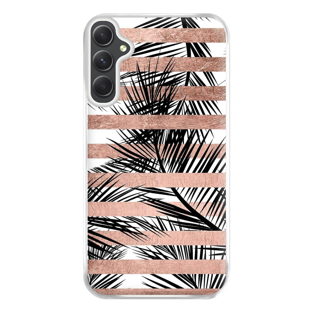 Rose Gold Tropical Palm Leaf Pattern Phone Case for Galaxy A34