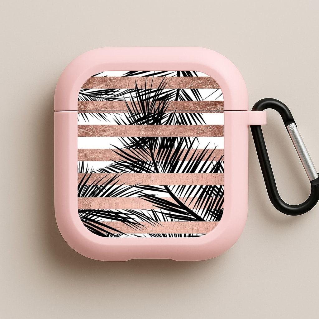 Rose Gold Tropical Palm Leaf Pattern Pink AirPods Case