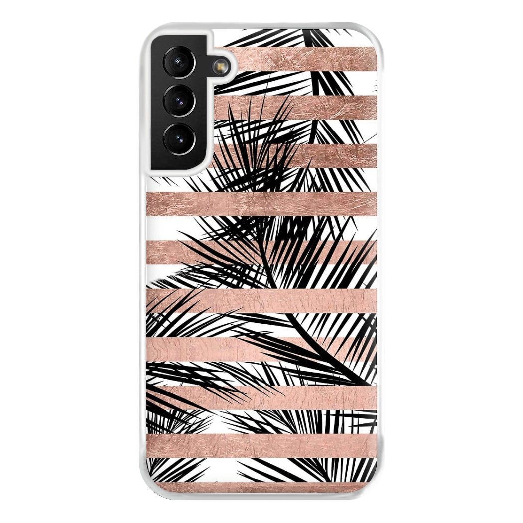 Rose Gold Tropical Palm Leaf Pattern Phone Case for Galaxy S21 Plus