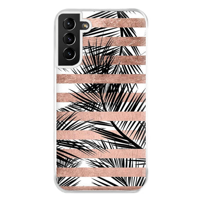 Rose Gold Tropical Palm Leaf Pattern Phone Case for Galaxy S21 Plus