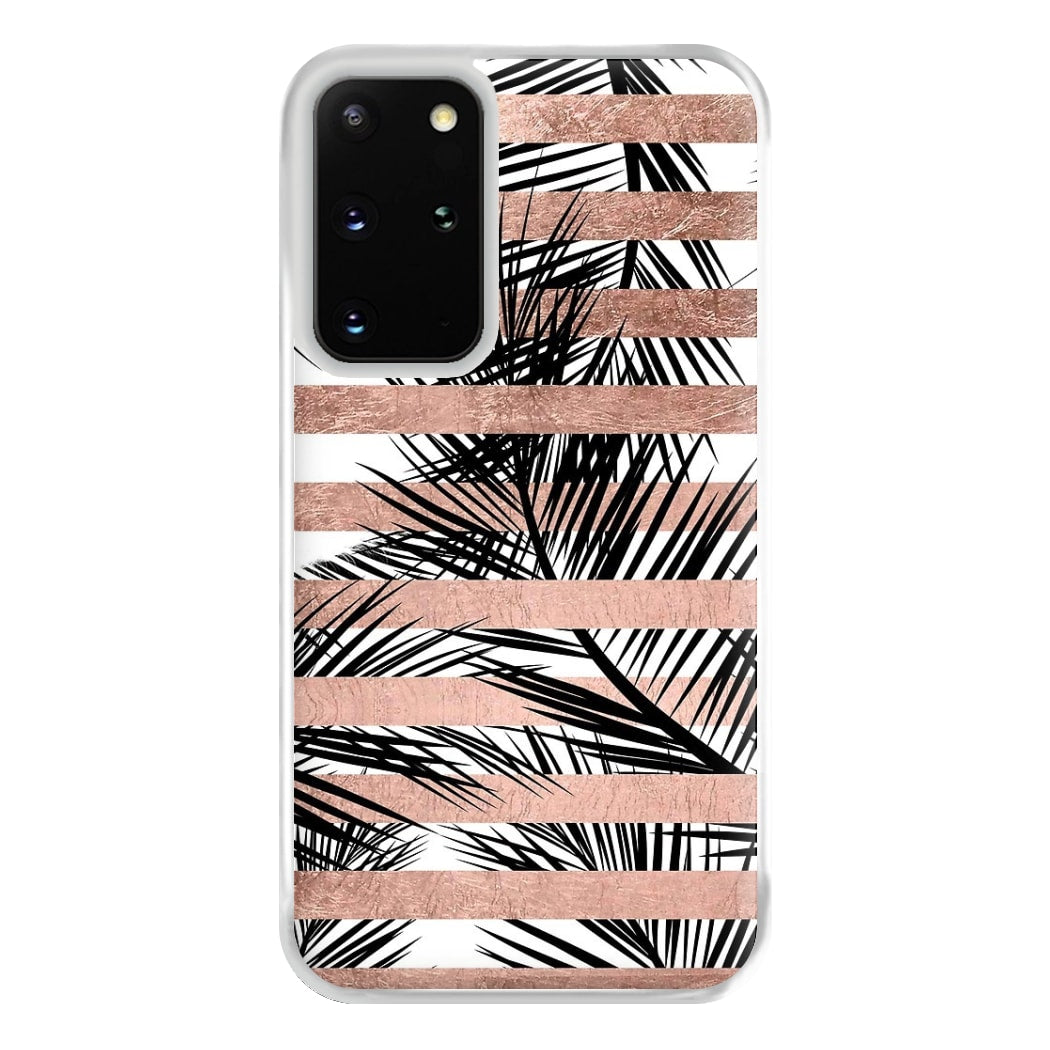 Rose Gold Tropical Palm Leaf Pattern Phone Case for Galaxy S20 Plus