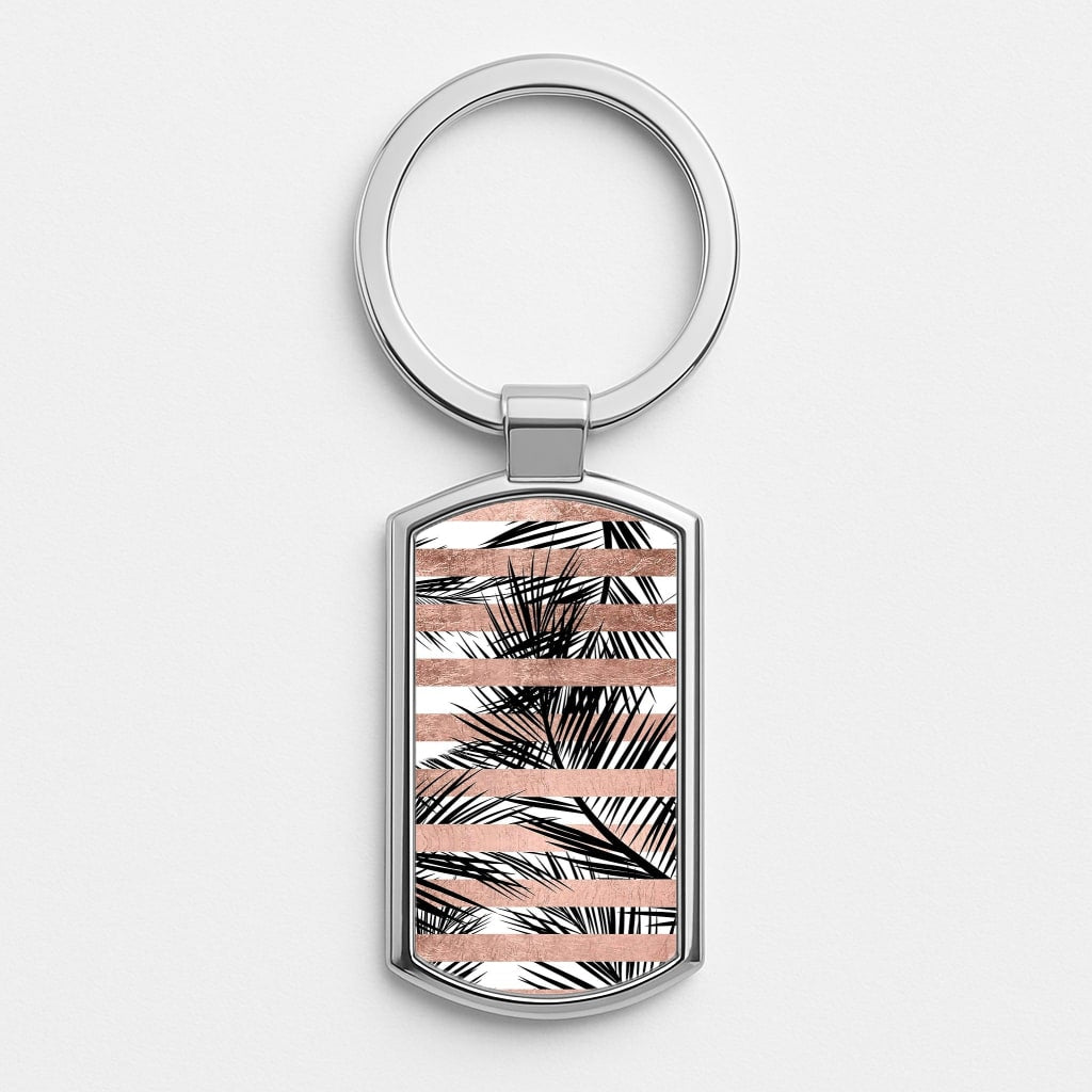 Rose Gold Tropical Palm Leaf Pattern Luxury Keyring