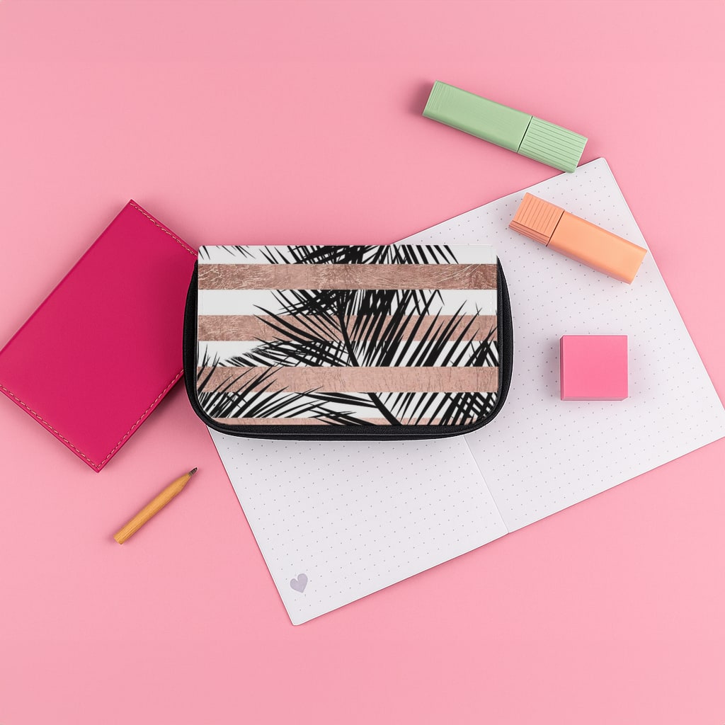 Rose Gold Tropical Palm Leaf Pattern Pencil Case