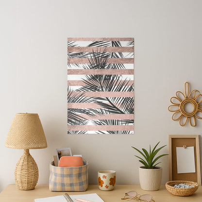 Rose Gold Tropical Palm Leaf Pattern Art Print