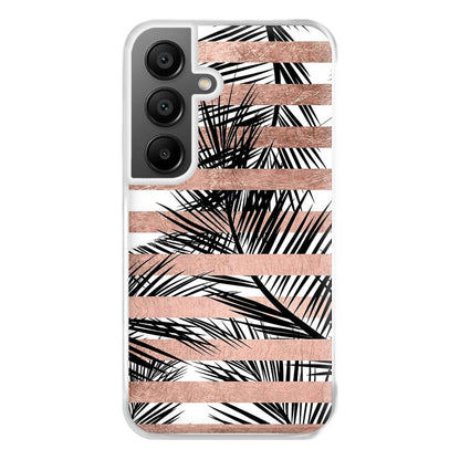 Rose Gold Tropical Palm Leaf Pattern Phone Case for Galaxy A55