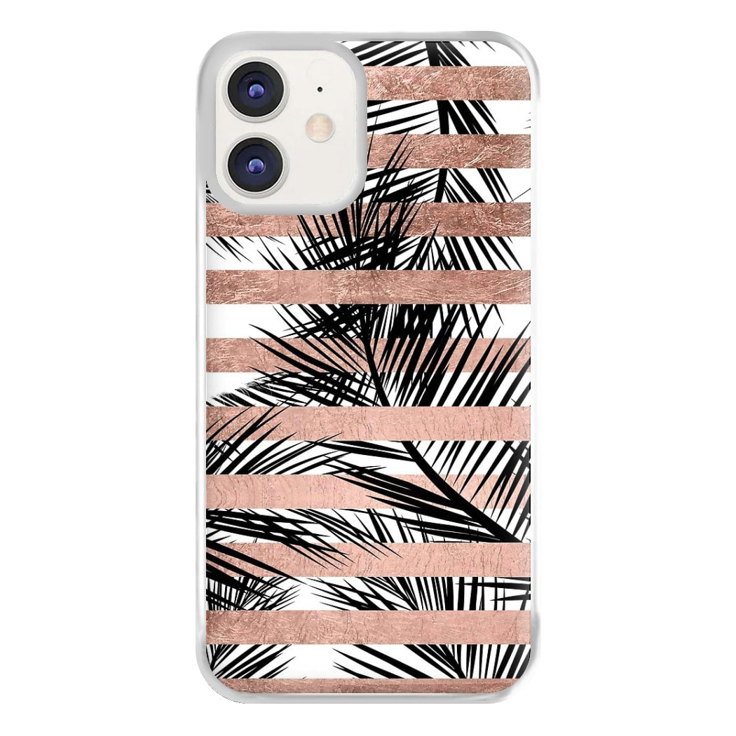 Rose Gold Tropical Palm Leaf Pattern Phone Case for iPhone 12 / 12 Pro