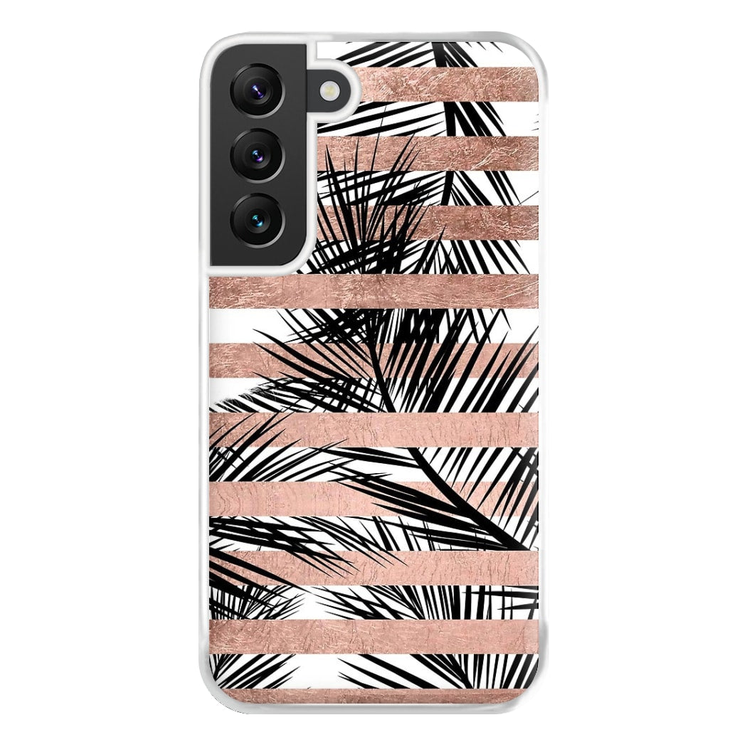 Rose Gold Tropical Palm Leaf Pattern Phone Case for Galaxy S22 Plus