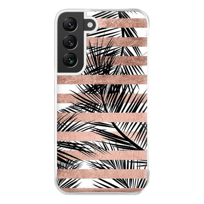 Rose Gold Tropical Palm Leaf Pattern Phone Case for Galaxy S22 Plus