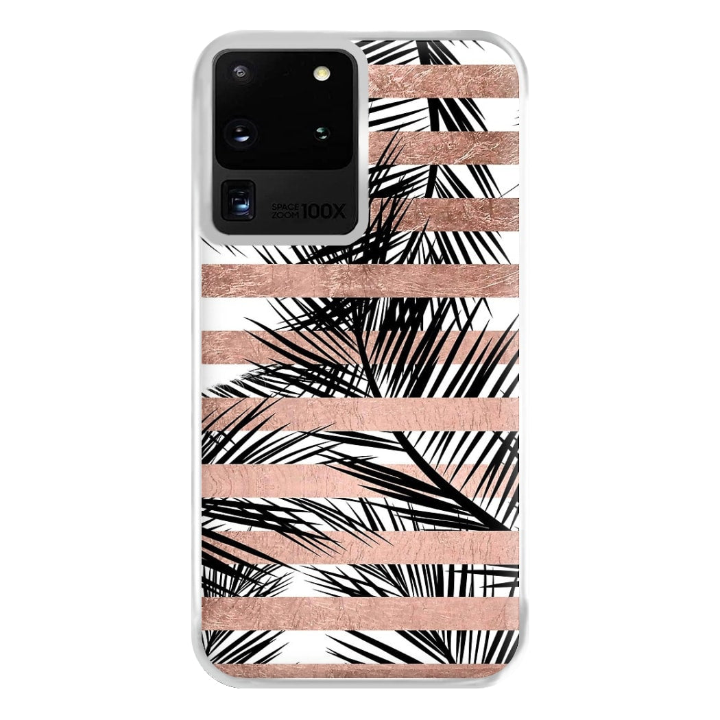 Rose Gold Tropical Palm Leaf Pattern Phone Case for Galaxy S20 Ultra