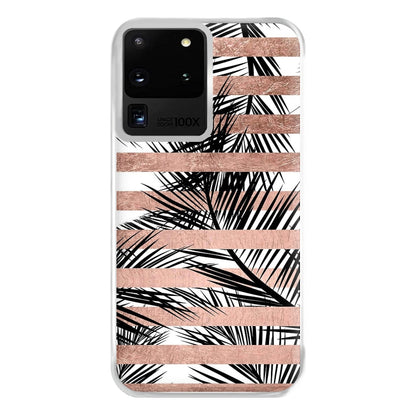 Rose Gold Tropical Palm Leaf Pattern Phone Case for Galaxy S20 Ultra