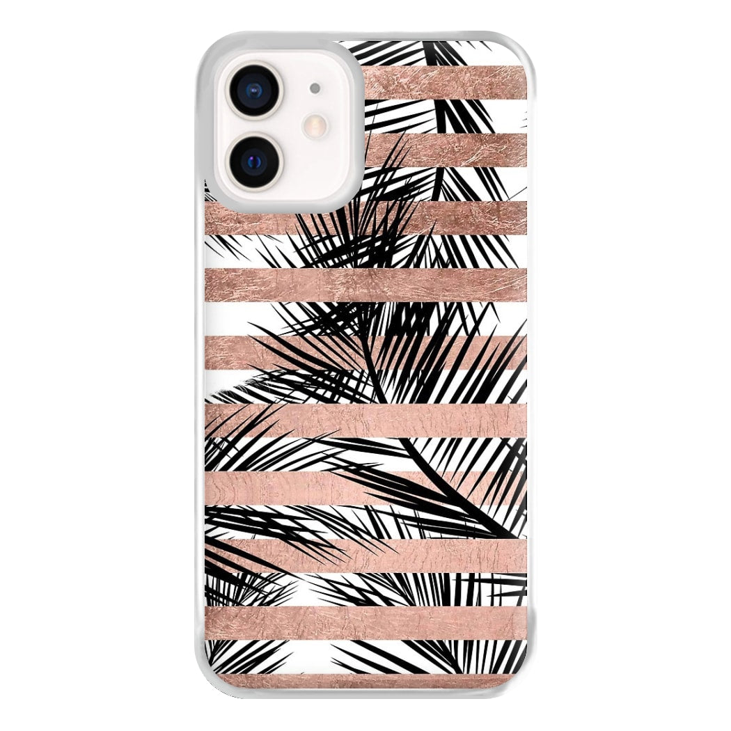 Rose Gold Tropical Palm Leaf Pattern Phone Case for iPhone 12 Mini