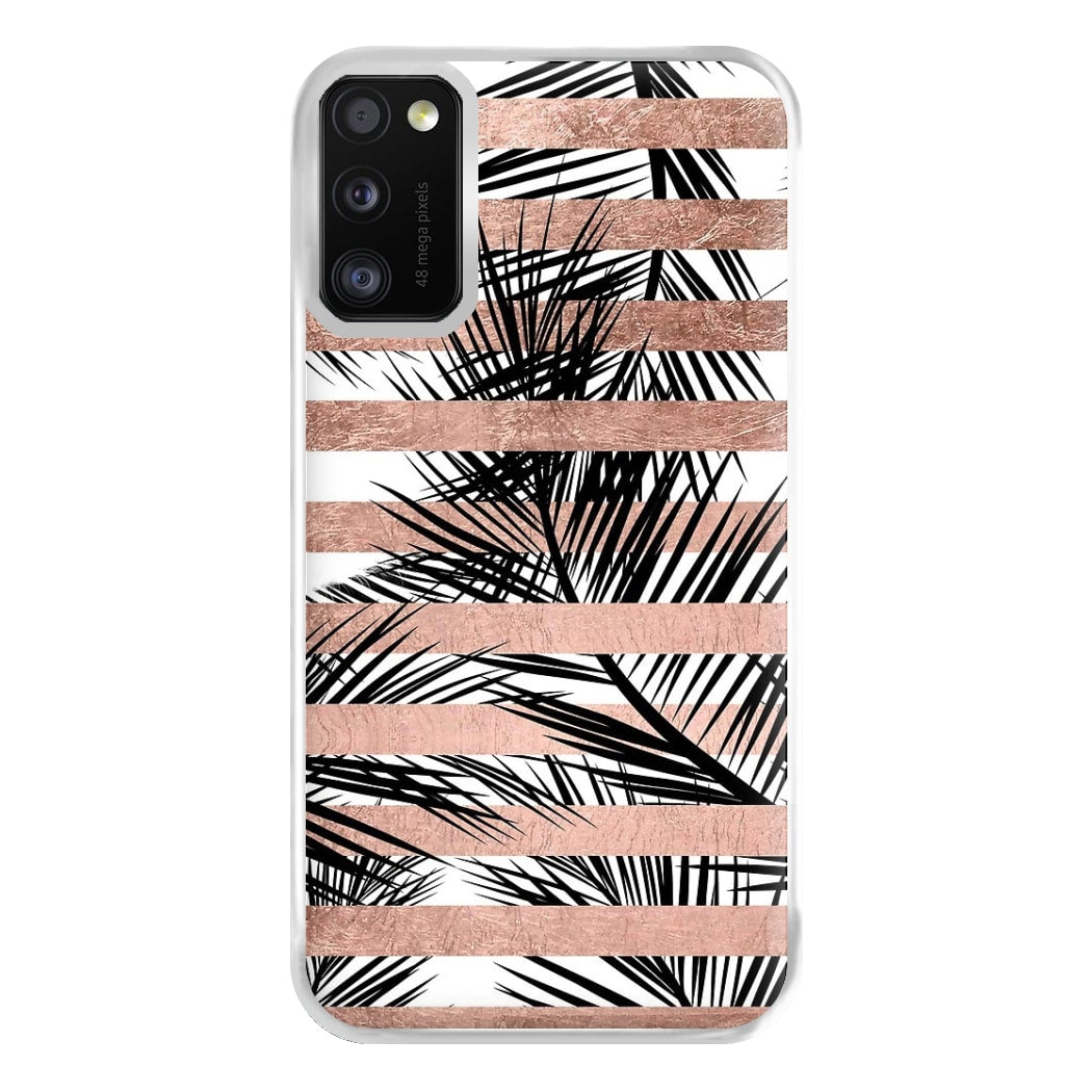 Rose Gold Tropical Palm Leaf Pattern Phone Case for Galaxy A41