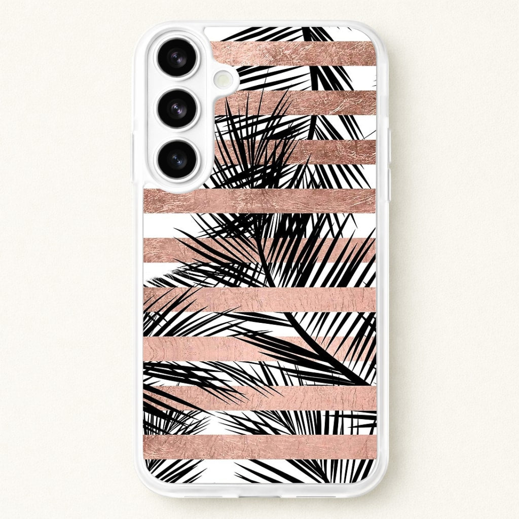 Rose Gold Tropical Palm Leaf Pattern Phone Case for Galaxy S26 Plus