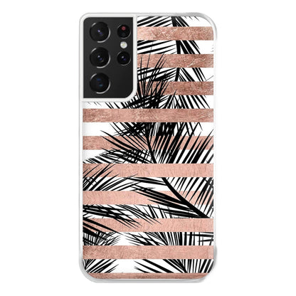 Rose Gold Tropical Palm Leaf Pattern Phone Case for Galaxy S21 Ultra