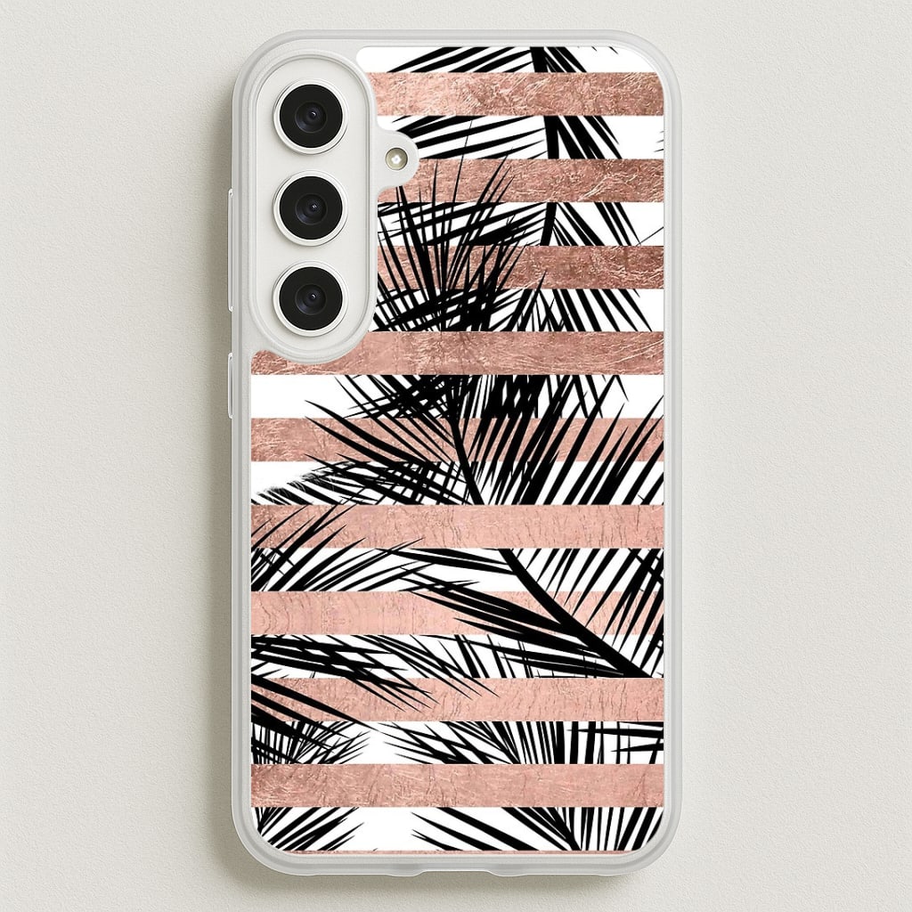Rose Gold Tropical Palm Leaf Pattern Phone Case for Galaxy S25FE