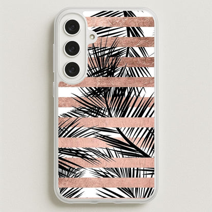 Rose Gold Tropical Palm Leaf Pattern Phone Case for Galaxy S25FE