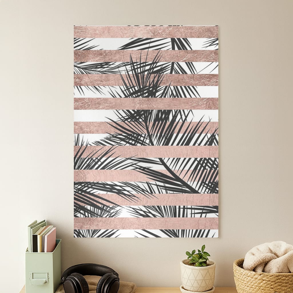 Rose Gold Tropical Palm Leaf Pattern Poster
