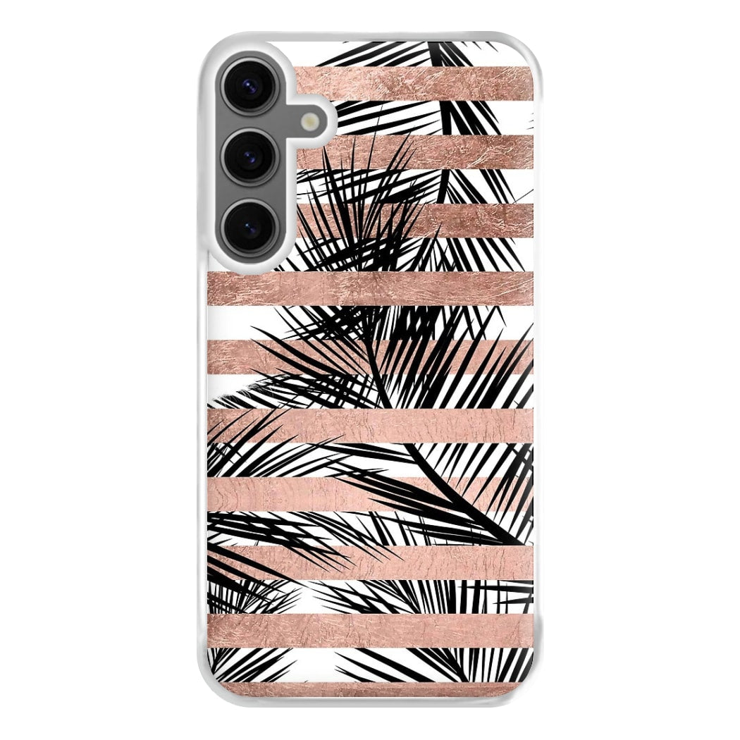 Rose Gold Tropical Palm Leaf Pattern Phone Case for Galaxy S24FE