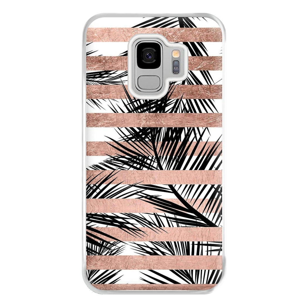 Rose Gold Tropical Palm Leaf Pattern Phone Case for Galaxy S9 Plus