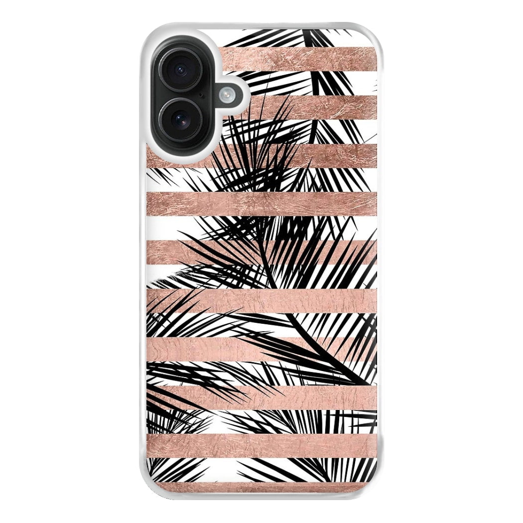 Rose Gold Tropical Palm Leaf Pattern Phone Case for iPhone 16 Plus