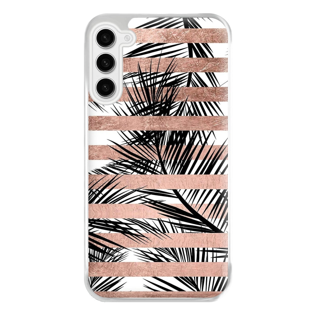 Rose Gold Tropical Palm Leaf Pattern Phone Case for Galaxy S23FE